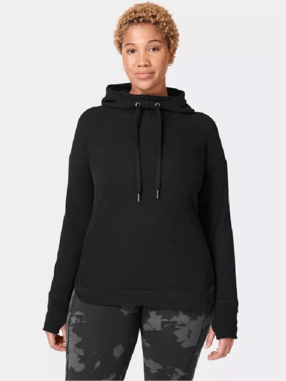 🌻NEW w/tag Sweaty Betty Escape Luxe Fleece Hoodie Black Pullover Thumbhole sz 10